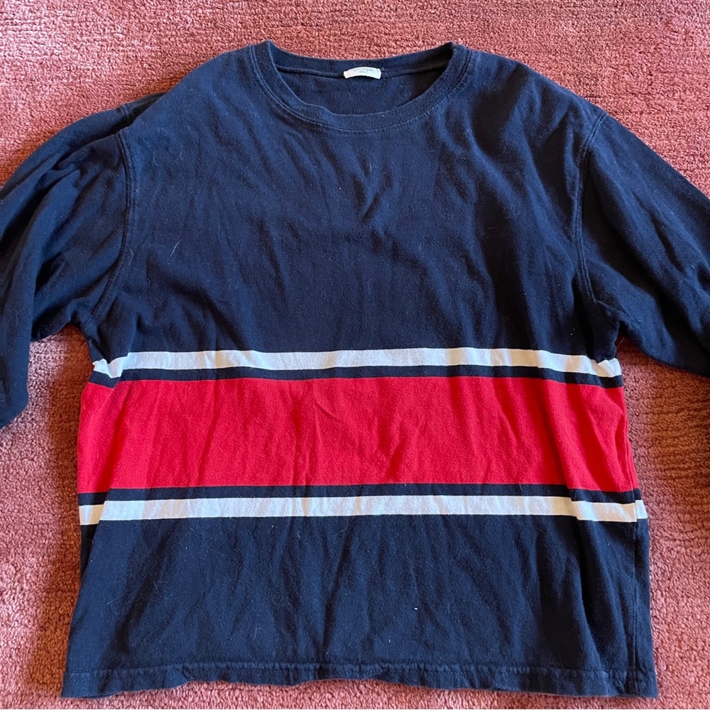 John Galt (Brandy Melville) Long Sleeve T-Shirt Small Navy, Red + White Striped